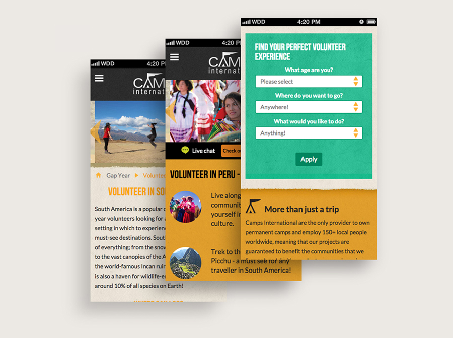 Camps International Website - Mobile View
