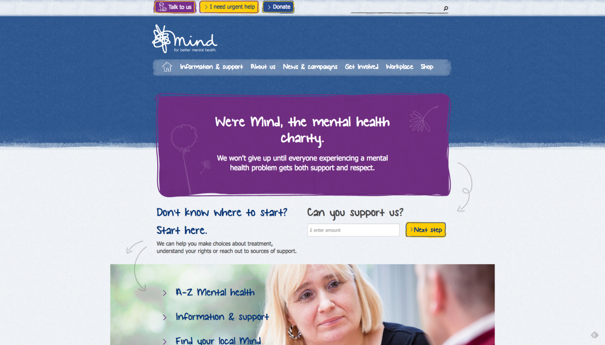 Screenshot of Mind Homepage