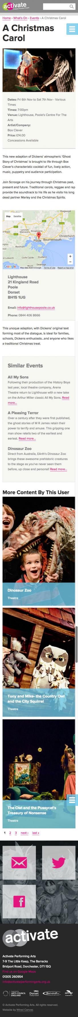 Activate Performing Arts Website Mobile Design