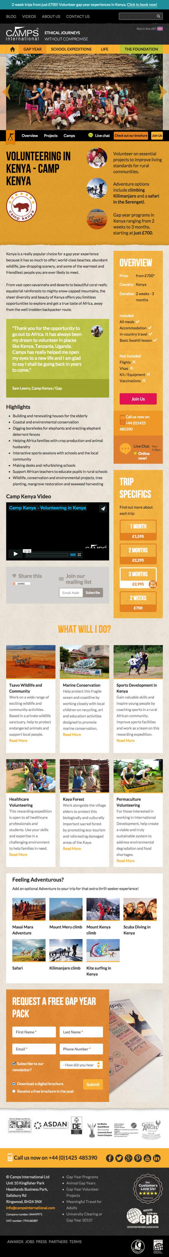 Camps International Website Tablet Design