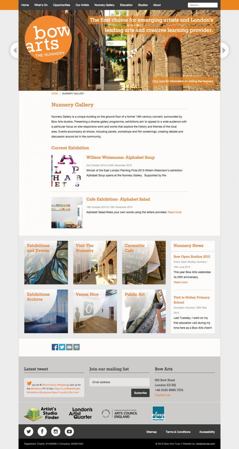 Bow Arts Website Design: Desktop