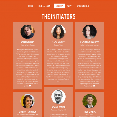 Business Against TTIP Campaign Microsite Design